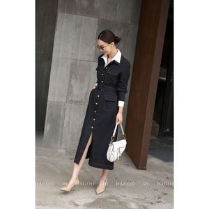 V9039 Wholesale Women's Modern Denim <b>Dress</b> Patch Pocket Contrast Stitching Casual Apparel - Product Image 2