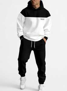 ONETEN APPAREL Conjunto Deportivo Informal de Otoño para Hombre, Sudadera con Capucha 2 en 1 Transpirable de Algodón Blanco y Negro, Pantalones Deportivos - Product Image 1