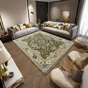 Alfombra Persa Oushak de Lana Anudada a Mano |   Alfombra Moderna de una Pieza, Color Verde Oliva y Beige, con Diseño Floral, Hecha a Mano, Antideslizante, Apta para Mascotas - Product Image 2