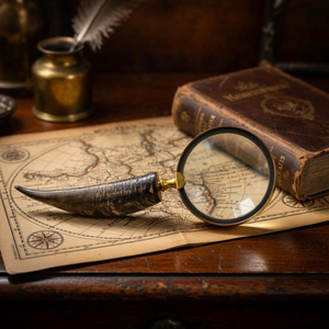 Loupe vintage en métal avec poignée en corne de bœuf, loupe de lecture portative de 10 pouces, lentille de 4 pouces, décoration de bureau steampunk - Product Image 5