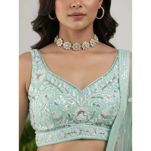 Sparkling <b>Green</b> Sequin Embroidered <b>Net</b> Reception Lehenga Choli - Product Image 2