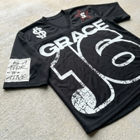 Grace 16 Siyah Yuvarlak Yaka Kısa Kollu Jersey Erkek Oversize Sokak Stili Çevre Dostu Nefes Alabilen Polyester/Pamuk Tişört Logolu