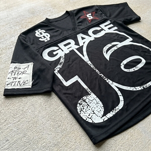 Grace 16 Black O-Neck Short Sleeve Jersey Men Oversized Street Style Polyester/Cotton T-Shirt with Logo and Number Design - Product Image 2