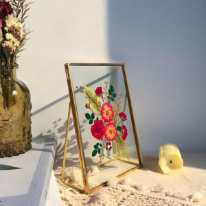 Luxury Hexagon Metal <b>Mirror</b> Frame <b>Tabletop</b> Display Stand With Wooden Base Horizontal Orientation - Product Image 6