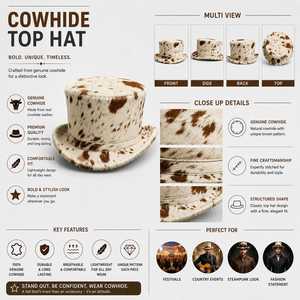Sombrero de Cuero con Estampado de Vaca, Unisex, para Adultos, Formal, para Fiestas, al Aire Libre, Estilo para las Cuatro Estaciones - Product Image 6