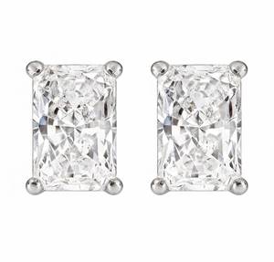 Emerald Cut Diamond <b>Stud</b> Earrings Rose Gold Plated Claw Setting GIA Certified Women's Classic Engagement Ring for Women - Product Image 2