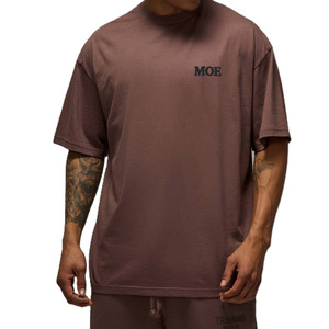 Camiseta de hombre 100% algodón de alto gramaje, corte holgado, hombro caído, logotipo personalizado, estilo urbano marrón, secado rápido, transpirable, ecológica, venta al por mayor, ODM - Product Image 1