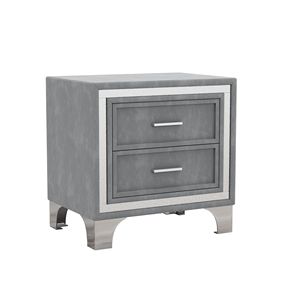 Comodino Mid-Century a 2 cassetti con gambe in metallo, completamente assemblato, in velluto, per camera da letto - Product Image 4