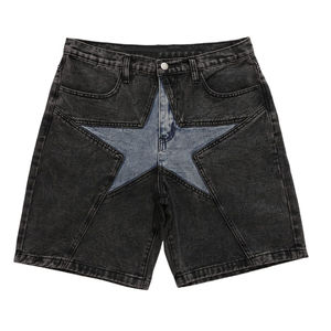 Pantalones Cortos de Mezclilla con Parches y Apliques de Estrellas, Estilo Boyfriend de Cintura Media, Ropa Casual de Verano para Hombre, Tejido de Algodón Negro Desgastado - Product Image 1