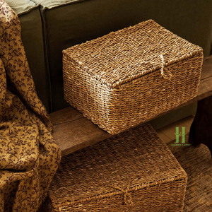 New Design Handmade Seagrass <b>Storage</b> <b>Basket</b> <b>Rectangular</b> Woven Organizer for Bathroom Multifunctional Neatening Bin Rustic Style - Product Image 5