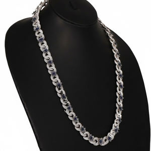 Luxury Iced Out Hip Hop Cuban Link Chain <b>Necklace</b> with Blue Stone Star Design Premium Diamond Look Statement Jewelry for Men - Product Image 1