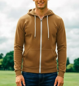 Sweat-shirts à capuche pour hommes, coupe classique, avec logo personnalisé, fabrication OEM, 100% coton, options de couleurs unies, fermeture éclair contrastée, cordon de serrage. - Product Image 1