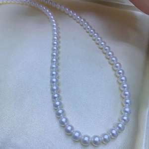 Collar de Perlas de Agua Dulce Naturales de 5-6 mm con Forma Circular Perfecta, Cadena de Clavícula con Luz Intensa, Brillante, Translúcida y Ligeramente - Product Image 1