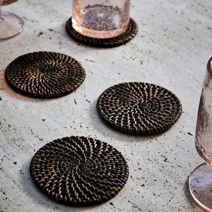 Natural Rattan Drink Coasters Stylish Dining <b>Table</b> <b>Protection</b> Set Handmade Bamboo Round Coasters Bohemian Style <b>Table</b> Mats - Product Image 1