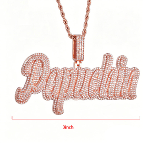 <b>Custom</b> <b>Name</b> Moissanite Diamond Script Pendant <b>Necklace</b> Rose Gold Hip Hop Statement Jewelry Gift - Product Image 2