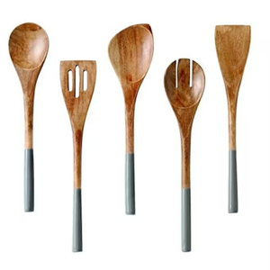 Ensemble d'ustensiles de cuisine vintage en bois naturel, cuillères de cuisson antiadhésives, spatule en bois faite à la main, louche, fourchette à salade, outils de cuisine - Product Image 3