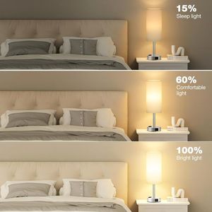 Lampada da Comodino Bianca Dimmerabile a 3 Modalità con Porte USB e Presa AC, Piccola Lampada da Scrivania per Camera da Letto - Product Image 4