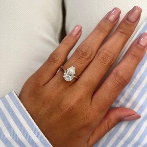 3ct Elongated Pear Cut Lab Grown Diamond Solitaire <b>Ring</b> , CVD Diamond <b>Thin</b> Two Tone White Prongs Engagement <b>Ring</b>, IGI Certified - Product Image 5