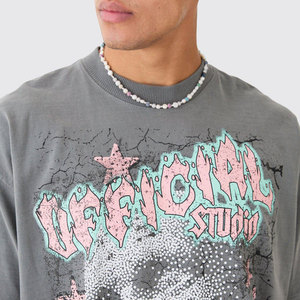 T-shirt imprimé pour homme en coton doux et confortable, style streetwear accrocheur, effet délavé à l'acide - Product Image 6