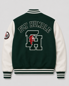 Fly Humble <b>Men's</b> Varsity <b>Jacket</b> Green <b>White</b> Embroidered Letter Patch Style Winter Waterproof Breathable Streetwear Best Selling - Product Image 5