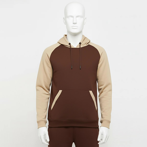 Sudadera con Capucha de Dos Tonos para Hombre, Marrón y Beige, Sudadera con Capucha en Contraste, Estilo Casual, Manga Raglán, Ropa de Calle Cómoda para Uso Diario - Product Image 5