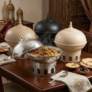 Plat de service en métal artisanal avec base découpée au laser et couvercle en dôme, pot de service traditionnel du Moyen-Orient pour restaurant et événements - Product Image 3