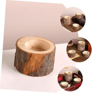 Rustic Wooden Log <b>Tealight</b> Candle <b>Holder</b> Decorative Table Centerpiece with Glass Votive Cups - Product Image 3