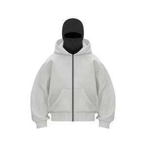 OEM Custom Logo Men Face Mask Full <b>Zip</b> Balaclava <b>Hoodie</b> Full Coverage Kangaroo <b>Pocket</b> Blackout Pullover 100% Cotton Winter - Product Image 5