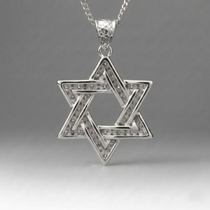 Star Of David Pendant chain 925 <b>Silver</b> Diamond Round Brilliant Cut Prong Setting Religious Judaism Unisex Fine Jewelry - Product Image 2