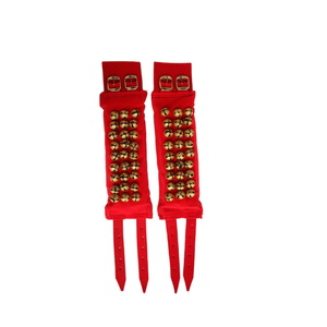 Campanas de Tobillo para Danza Bharatanatyam, Kathak, Kuchipudi, Odissi, de Latón, Salangai, Hechas a Mano, Redondas, Imitación Antigua, Color Rojo - 3 Líneas - Product Image 1