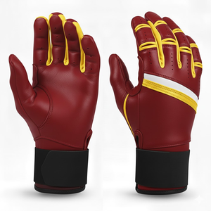 Wholesale Trendy Baseball Batting Gloves Premium Quality Long Cuff Leather Custom Logo Ambidextrous <b>Hook</b> Loop Closure Gloves - Product Image 4