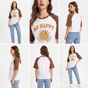 Full Customized Printed Raglan T-Shirts Women Over-Sized Short Sleeve Crew Neck 100% Cotton Casual Breathable Eco-Friendly - Product Image 6