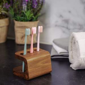 Minimalist Wooden <b>Toothbrush</b> <b>Holder</b> Eco Friendly Bamboo Bathroom Countertop Organizer Stand - Product Image 2