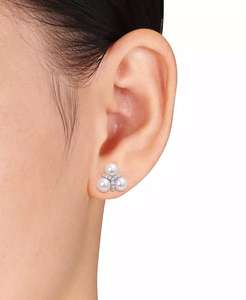 Perle d'eau douce de culture (6-6-1/2mm) & topaze blanche (1/5 ct. T. w.) Clous d'oreilles Trio Cluster en argent sterling | Macy's - Product Image 2