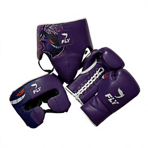 ชุดอุปกรณ์มวยสีม่วง Fly Purple พร้อมนวมแบบผูกเชือกและอุปกรณ์ป้องกันศีรษะสำหรับผู้ใหญ่ เหมาะสำหรับการฝึกศิลปะการต่อสู้ ใช้ได้ดีที่ยิมและการฝึกซ้อมและการต่อสู้ - Product Image 1