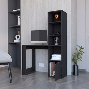 Scrivania per Computer Peterson Nera con Libreria a 4 Ripiani e Armadietto a 1 Porta, Arredamento Perfetto per l'Ufficio Domestico - Product Image 2