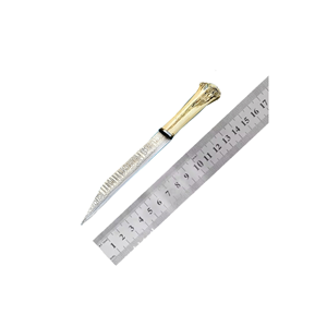 Cuchillo de caza de acero de Damasco de moda con mango de hueso, hoja fija y funda de cuero de búfalo para uso en exteriores - Product Image 5