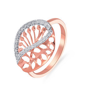 Anillo de Diamantes Rosy Buds, Anillo de Compromiso de Oro Premium con Diseño de Hoja con Diamantes Incrustados para Mujer, Corte Redondo de 0.25 Ct, Joyería al por Mayor - Product Image 1