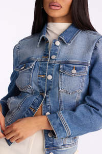 Women's Stonewashed <b>Denim</b> <b>Jacket</b> <b>Crop</b> Top Regular Fit Button Women's Winter <b>Denim</b> <b>Jacket</b> Solid Woven Eco-Friendly Reversible - Product Image 3