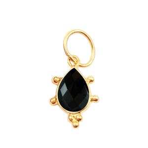 Breloque en onyx noir en forme de poire sertie dans un cadre – Pendentif artisanal en pierre précieuse plaqué or avec anneau de jonction - Product Image 1
