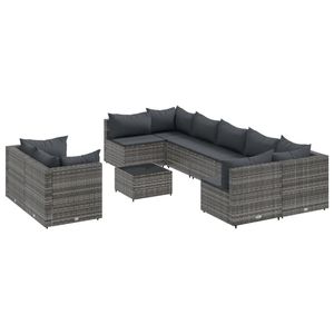 Ensemble de canapés de patio en poly rotin gris de 10 pièces avec coussins Collection de meubles d'extérieur durables - Product Image 2