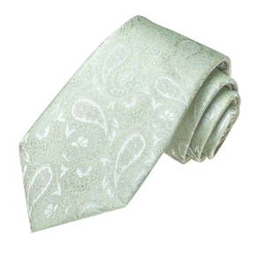 Ensemble cravate, boutons de manchette et pochette de costume en soie vert sauge à motif cachemire, tissage jacquard classique, pour hommes d'affaires - Product Image 4