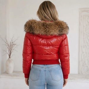 Chaqueta de cuero acolchada para mujer con cuello de piel sintética extraíble, abrigos de piel de cordero de lujo, tallas S-XX, regalo para damas - Product Image 6