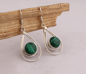 Wholesale 925 Sterling Silver Malachite <b>Earrings</b> Natural <b>Green</b> Gemstone Drop <b>Earring</b> for Women Artisan Handmade Jewelry Supplier - Product Image 4