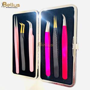 Juego de Pinzas para Pestañas Bellus International de Acero Inoxidable, 6 Piezas, con Punta Suave y Agarre de Diamante, Herramienta Profesional de Salón para Pestañas y Cejas - Product Image 1