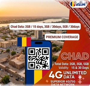 eSIM Tchad 2 Go 15 jours, 3 Go 5 Go 30 jours, Internet de voyage 4G/5G avec activation par code QR - Product Image 1