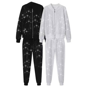 Conjunto Deportivo con Capucha y Cremallera, Adornado con Pedrería, Chaqueta de Manga Larga y Pantalones Jogger a Juego, Ropa Deportiva de Moda para Entrenamiento y Fitness - Product Image 6