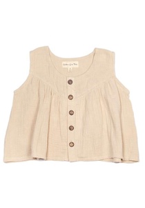 Vêtements en coton brut pour enfants, joli haut unisexe sans manches, avec boutons avant, en couleur Beige - Product Image 2