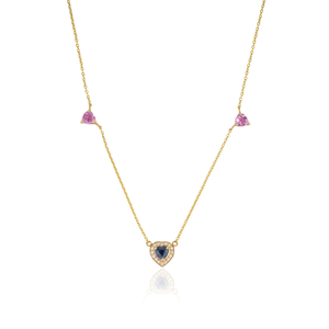Collar con Colgante de Diamantes y Zafiros Multicolores en Forma de Corazón, 100% Natural, con Cadena de Oro Amarillo de 14K, Proveedor de Joyería Fina - Product Image 3