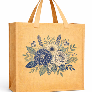 Bolsa de Yute Estampada con Diseño Floral, Ecológica, Reutilizable, para Compras o Regalos, con Logotipo Personalizado - Product Image 1